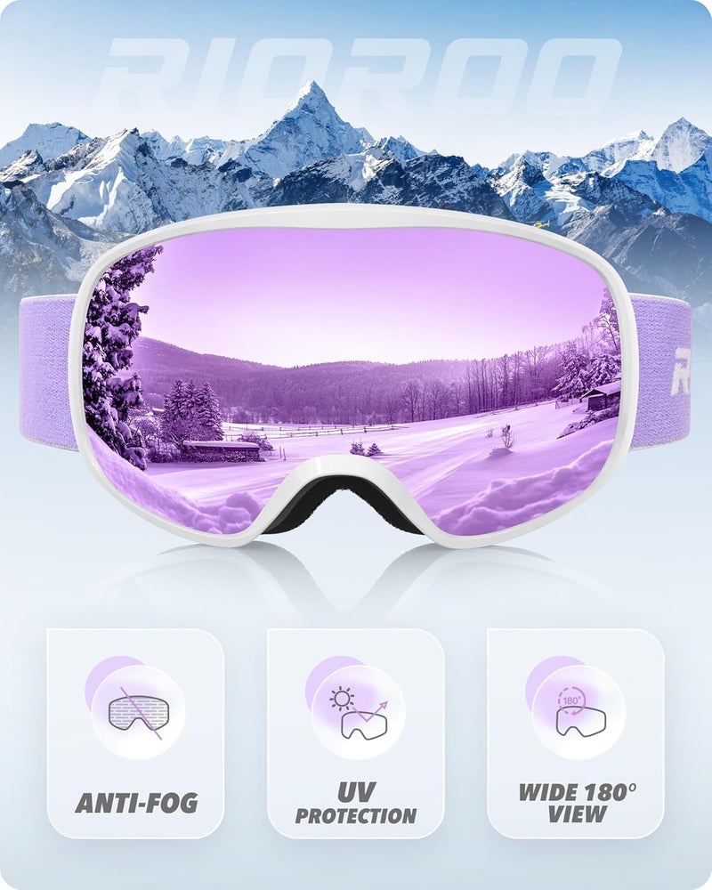 RIOROO Ski Goggles Snowboard Goggles for Men Women Adults Youth,Over Glasses OTG/100% UV Protection/Anti-fog/Wide Vision - Image 3